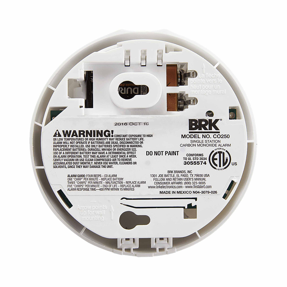 Carbon Monoxide Alarm back view