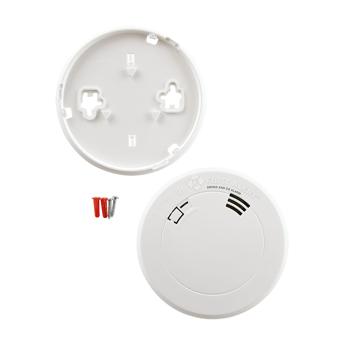 Combination Smoke and CO Alarm with mounting bracket, anchors and screws