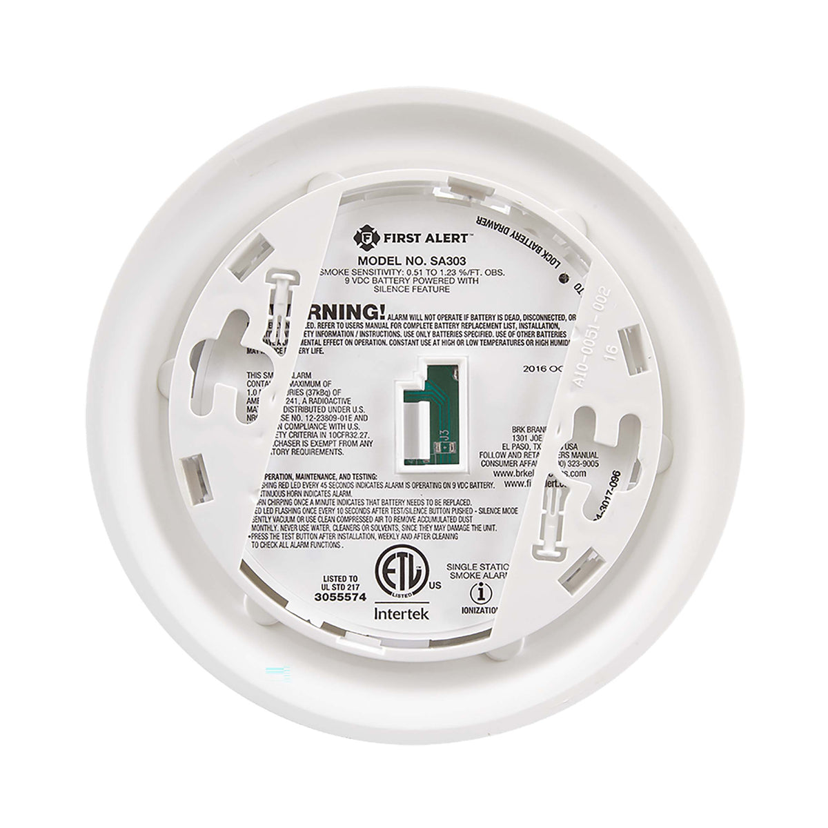 Smoke Alarm back view with mounting plate attached