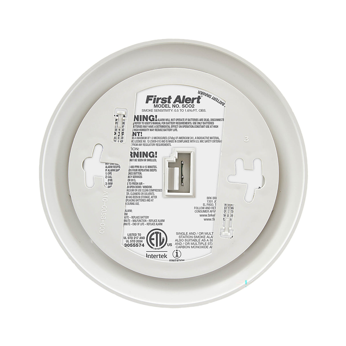 1039935 Battery-Operated Combination Smoke and Carbon Monoxide Alarm - Back