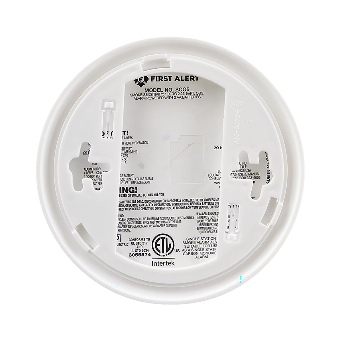 SCO5CN Combination Smoke and Carbon Monoxide Alarm Battery Operated - Back