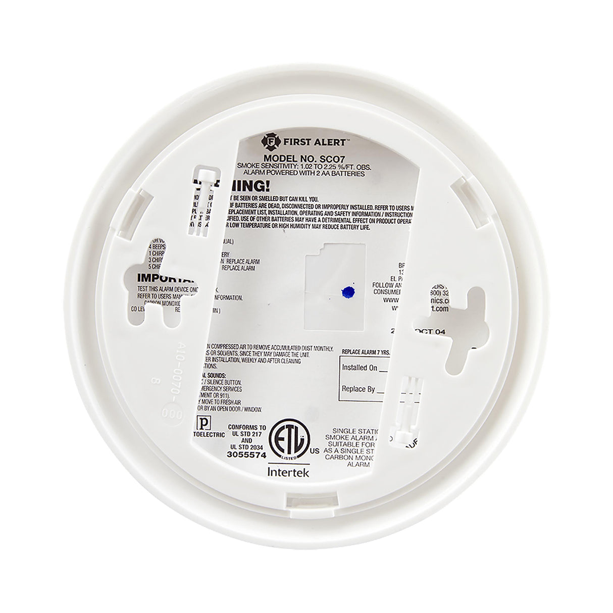 SCO7 Combination Battery Smoke and CO Alarm with Voice and Location - Back