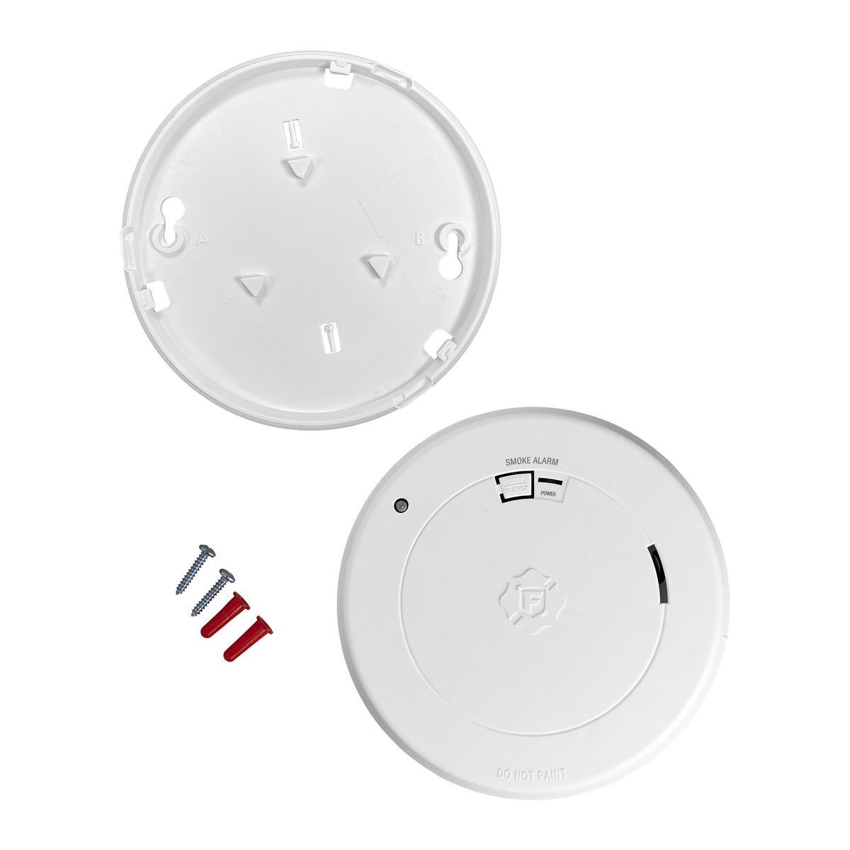 Smoke Alarm with mounting plate, screws and anchors