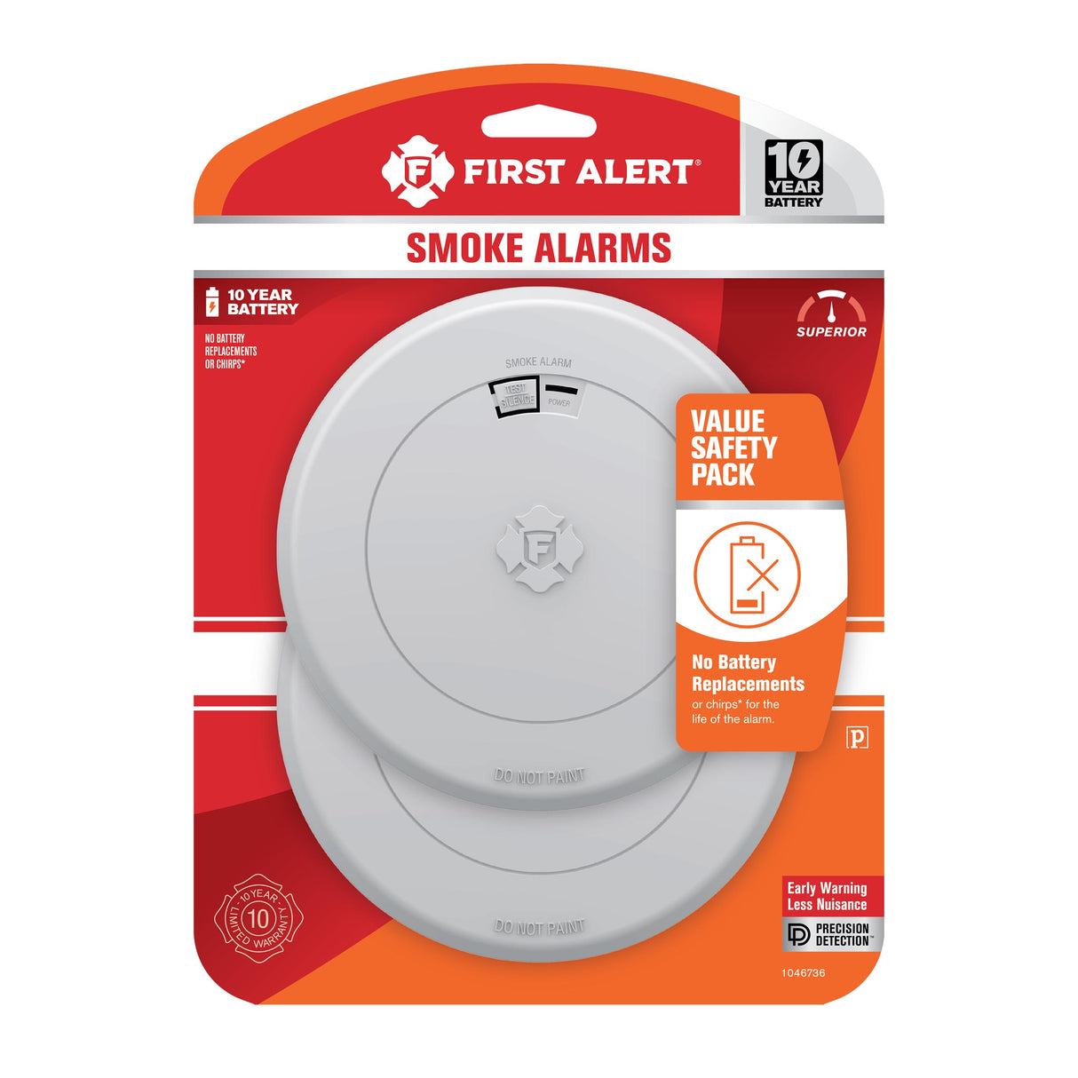 Smoke Alarm front view in package 2 pack