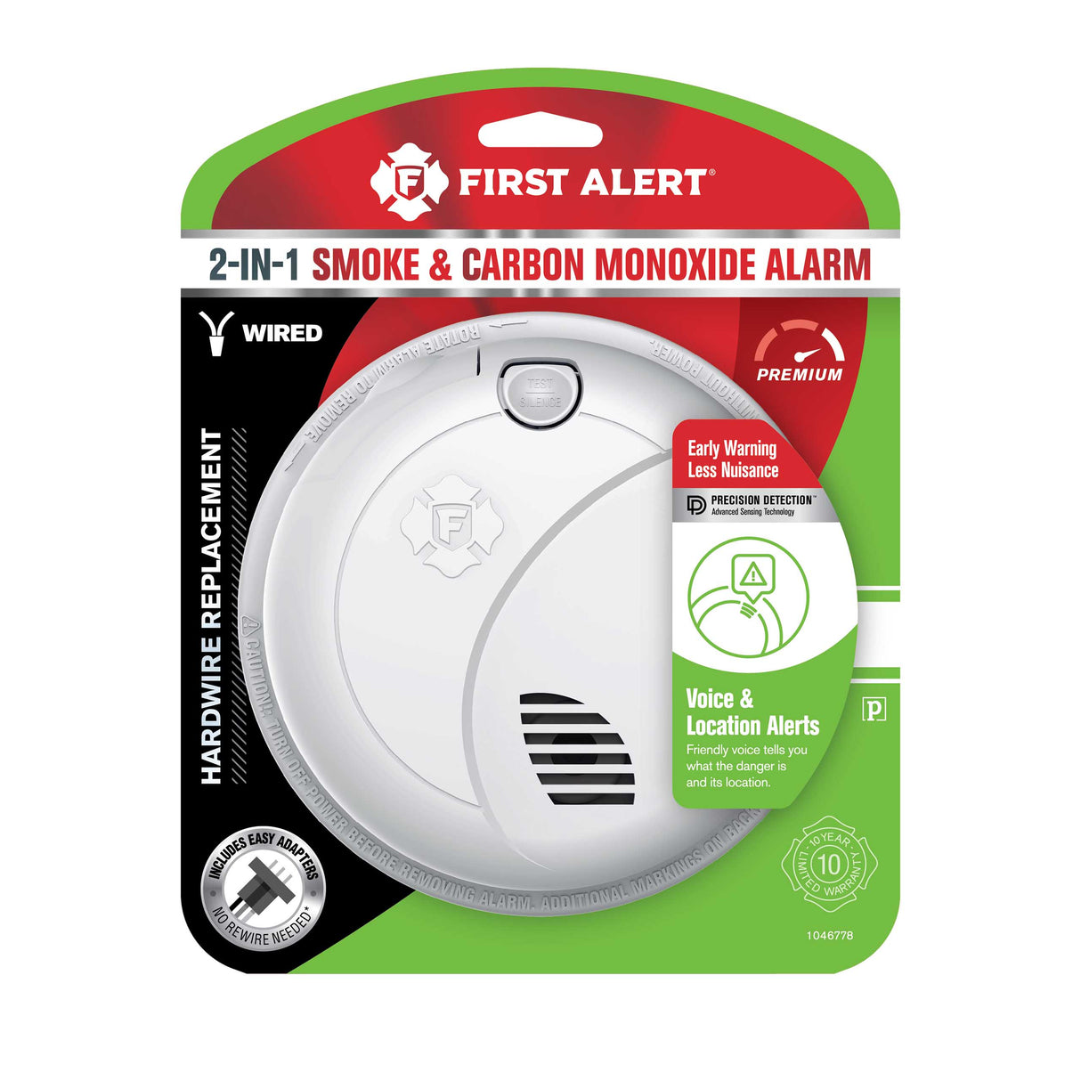 Interconnect Hardwire Smoke and CO Alarm with Battery Backup and Voice