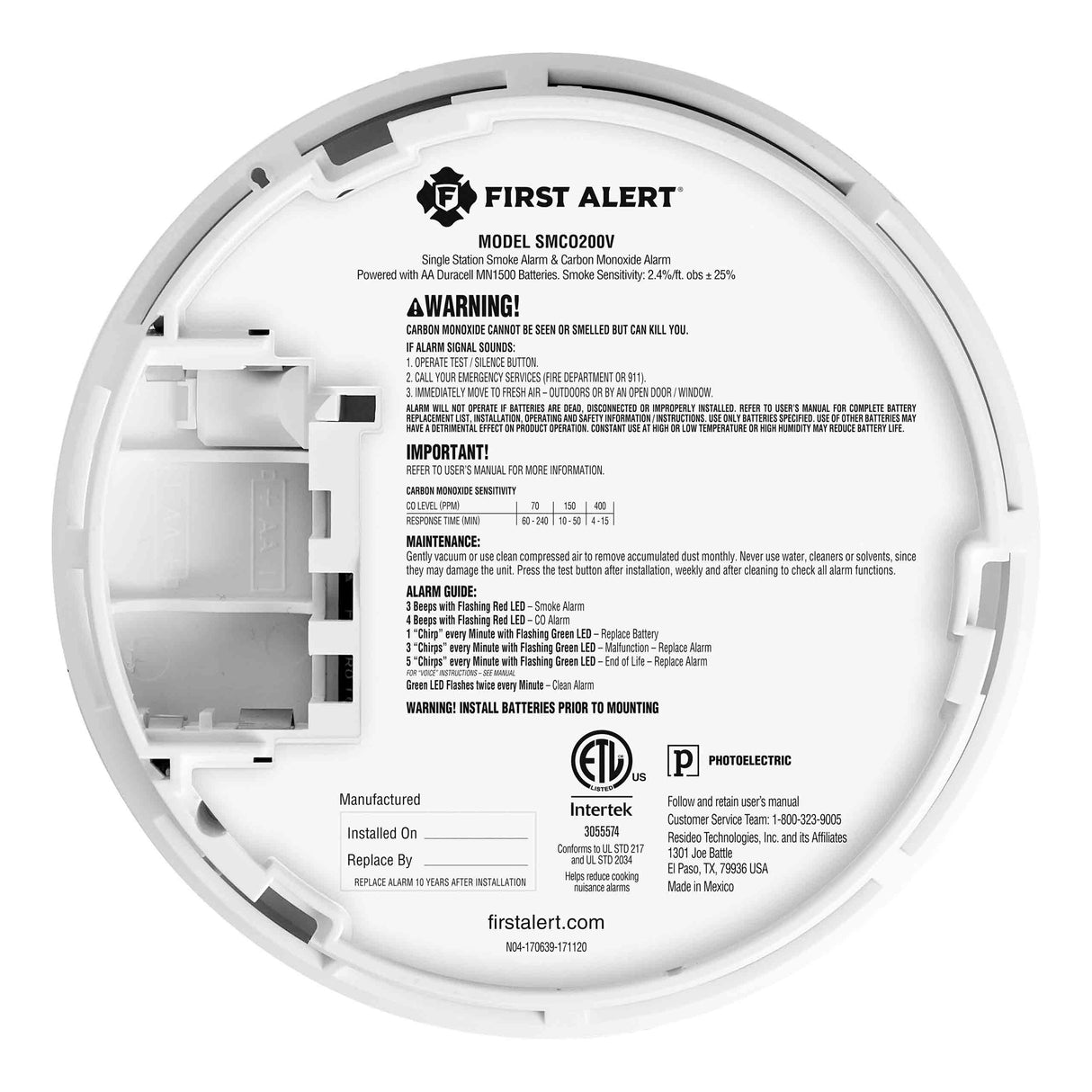 Combo Smoke and CO alarm w/Voice Warning and Location