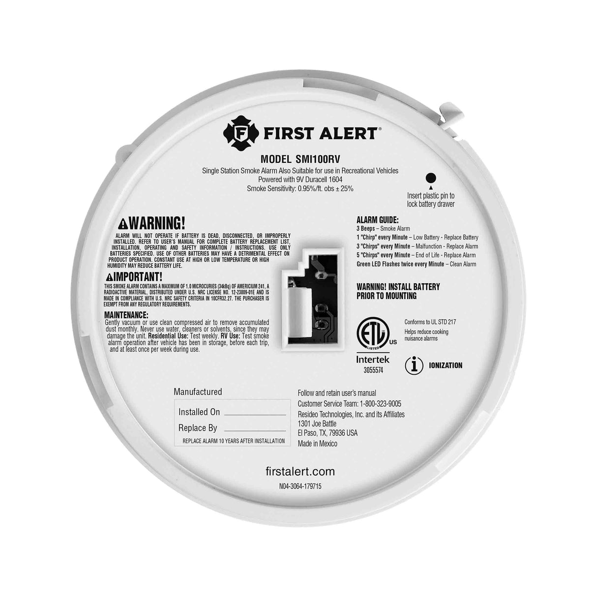 RV Approved Battery-Operated Smoke Alarm