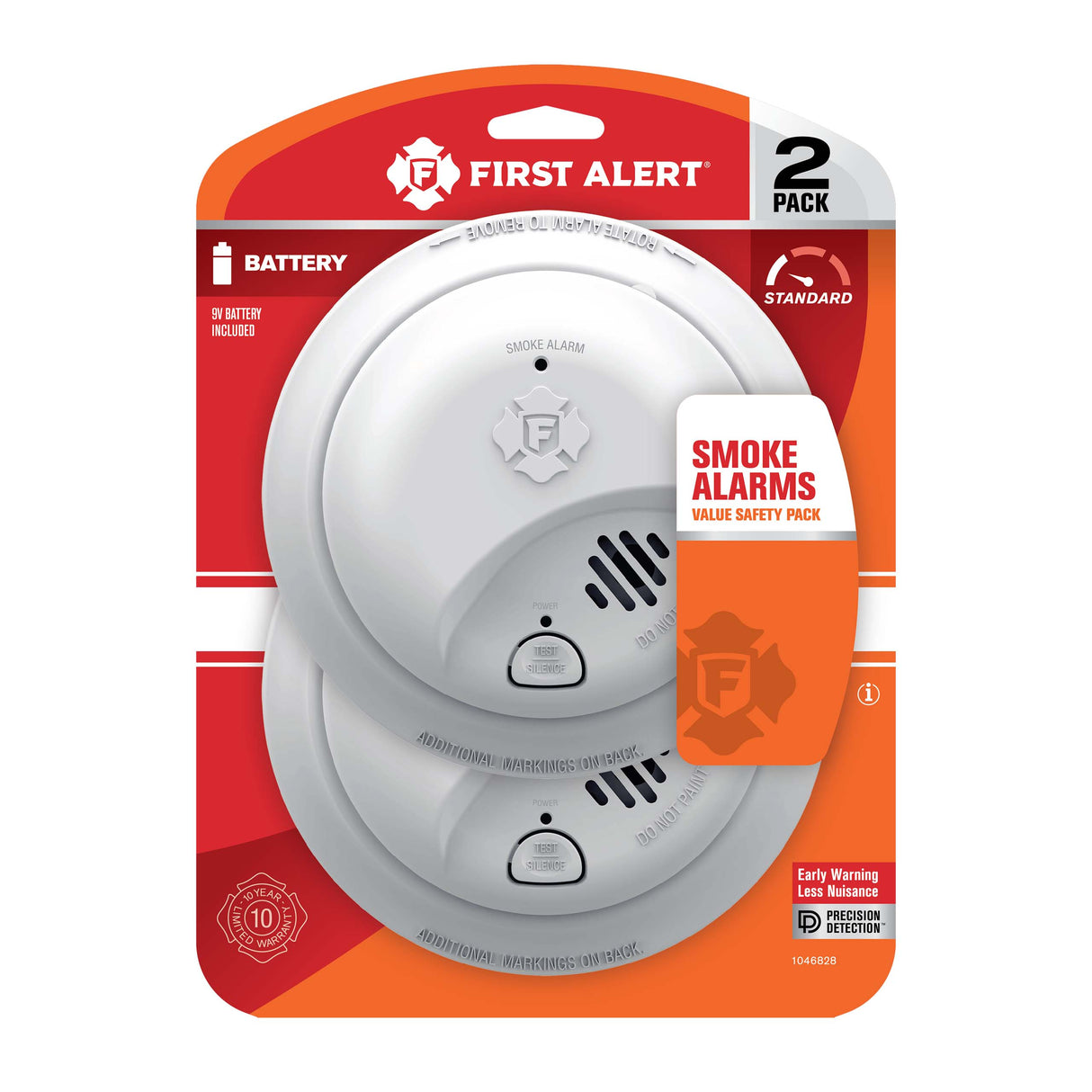 Smoke Alarm front view in package 2 pack