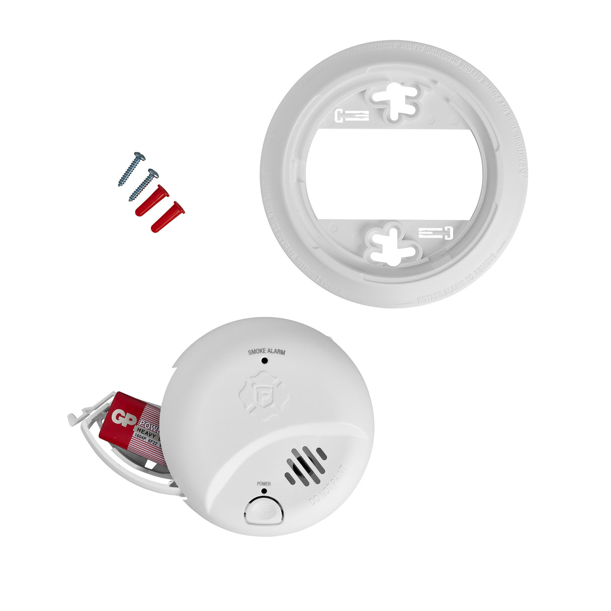 Smoke Alarm with mounting plate, screws with anchors