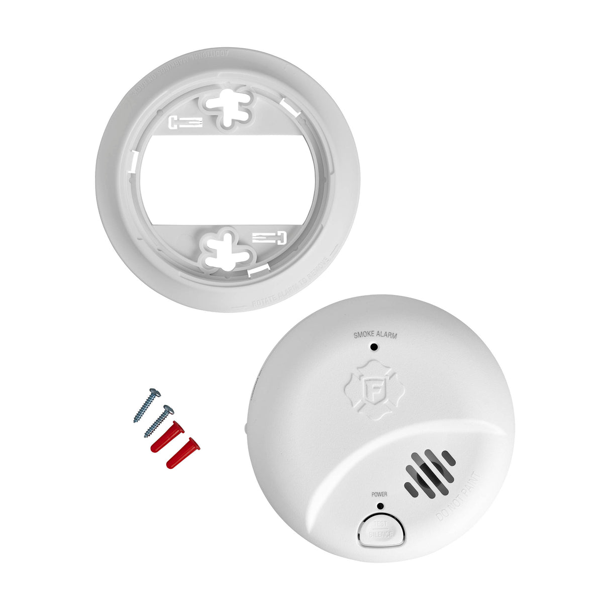 Smoke Alarm with mounting plate, screws and anchors