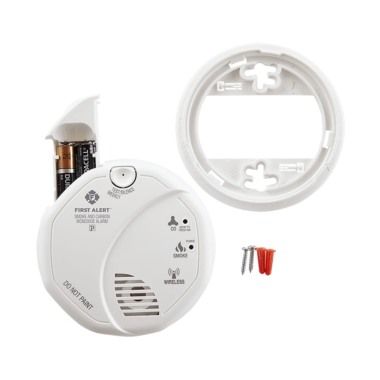 Smoke and Carbon Monoxide Alarm with mounting plate, screws and anchors