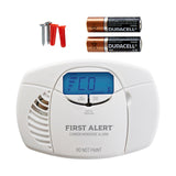 Front Facing white CO3-B01D CO Alarm with display and assessories