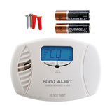 Front facing white CO3-P01D plug-in CO Alarm with Display and assessories