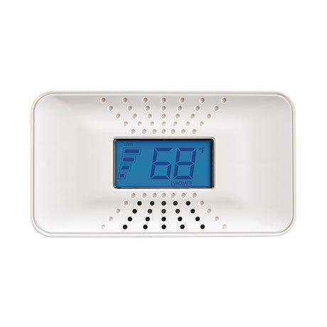ProdImg;CO5-B10D;CO5-B10D-c1-6.jpg;Front facing white CO5-B10D 10 yr Battery CO Alarm with temperature display in fahrenheit