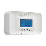 Right facing white CO5-B10D 10 yr Battery CO Alarm with temperature display in fahrenheit