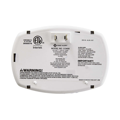 Plug-In Carbon Monoxide Detector | CO600 Alarm | First Alert