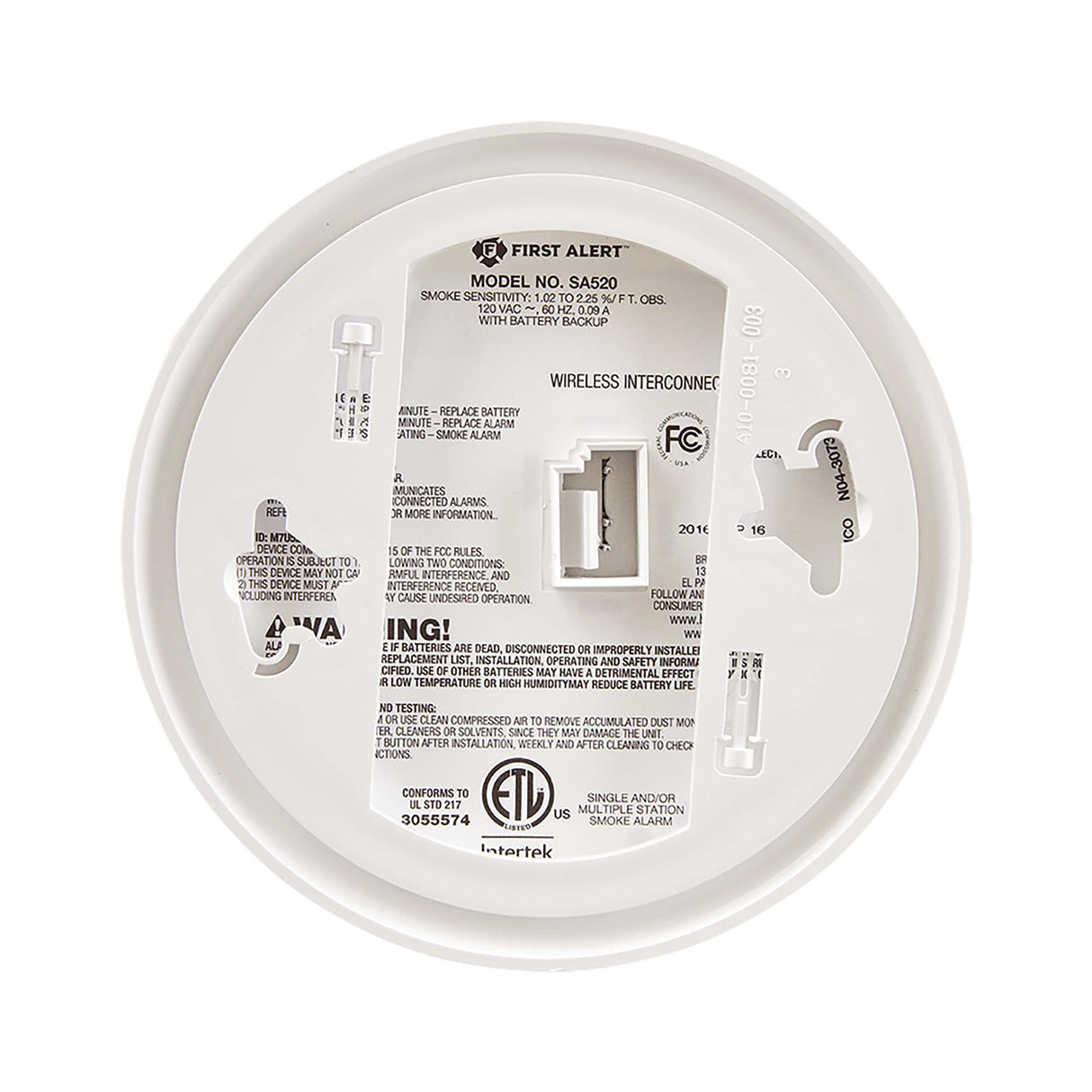 SA521CN-3ST Interconnected Smoke Alarm with Hardwire Adapter Included - Back