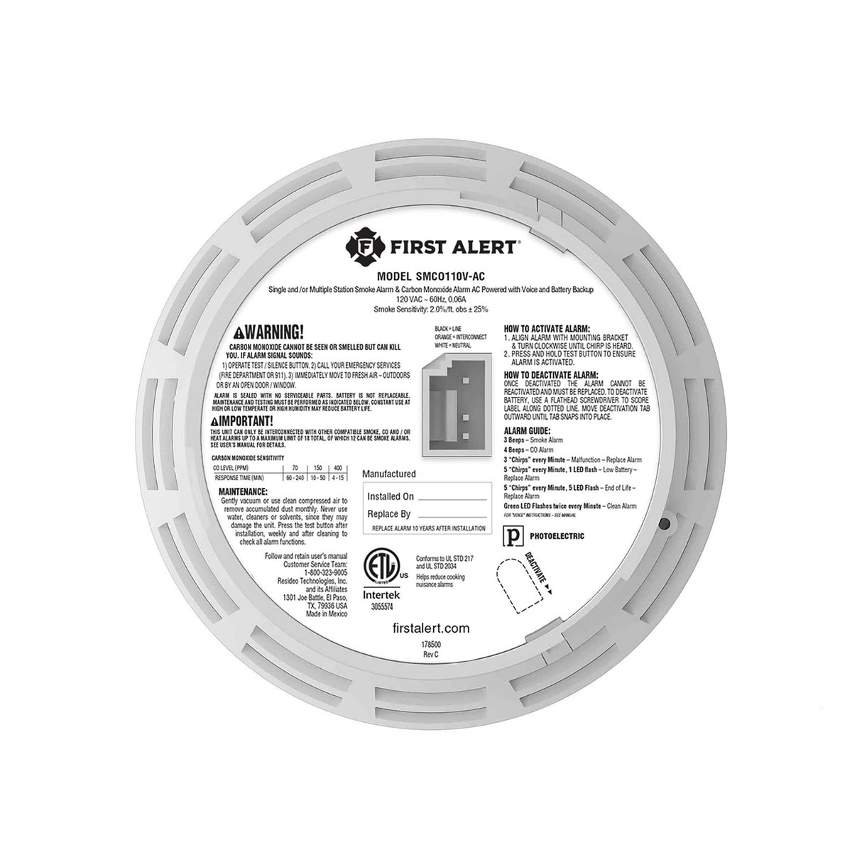Hardwire Smoke and CO Alarm with 10-Year Battery Backup and Voice Alert