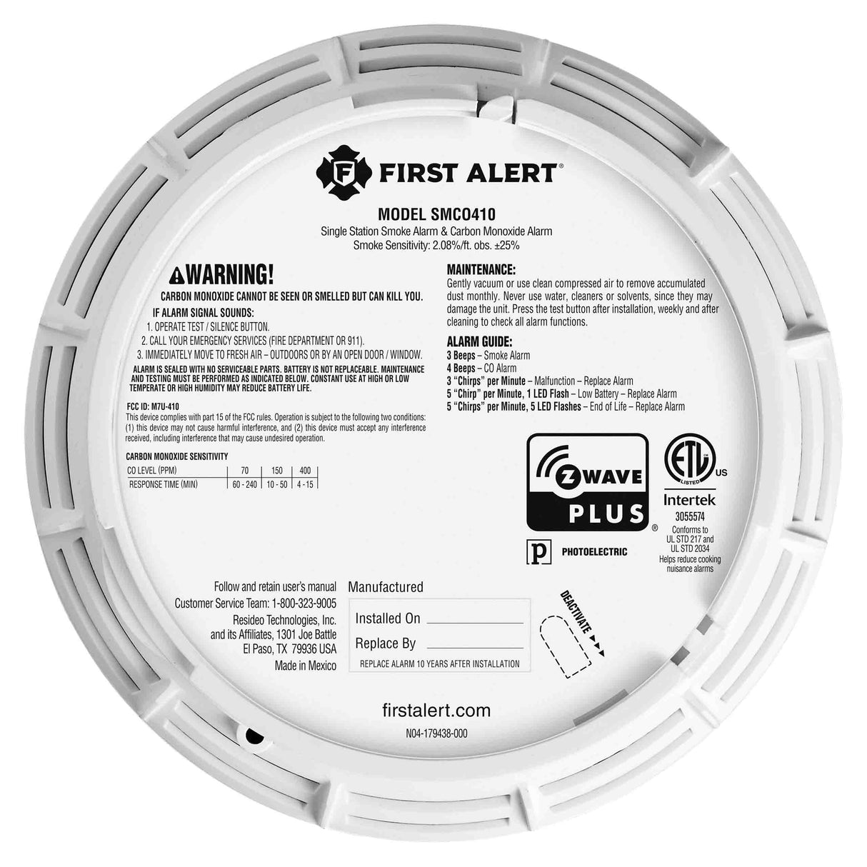 Z-WAVE Plus Smart Smoke & CO Alarm - Ring Compatible | SMCO410