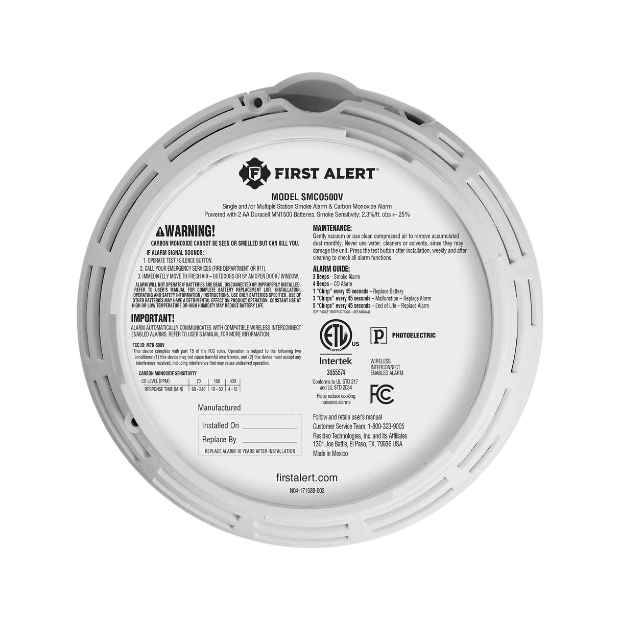 Smoke and CO Alarm back view
